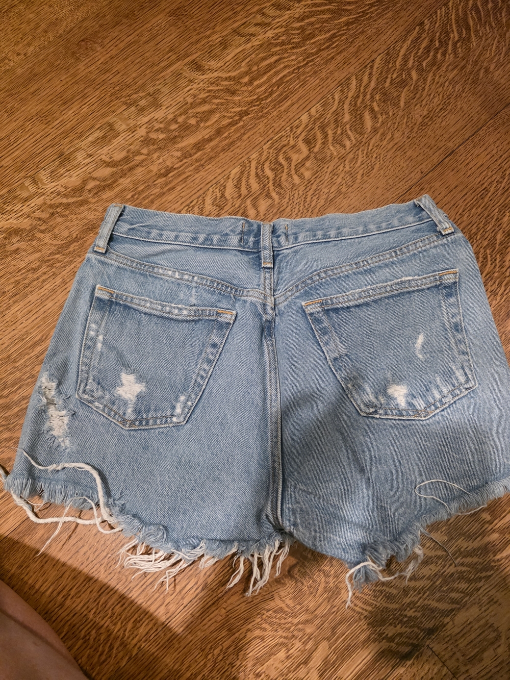 Agolde Light Blue Distressed High-Rise Denim Shorts